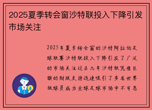 2025夏季转会窗沙特联投入下降引发市场关注 2025夏季转会窗沙特联投入下降引发市场关注